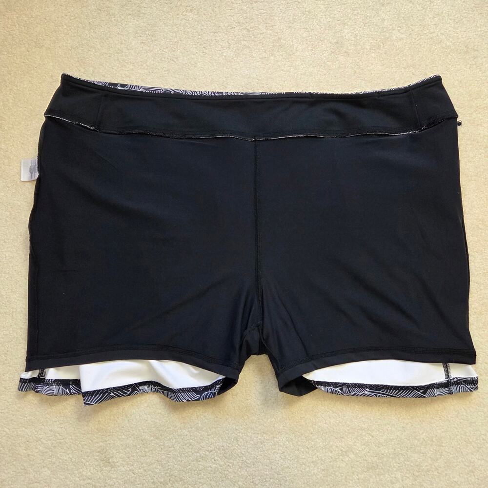 Lands' End 3X Sport Skirt/Skort Pull On Stretch Back Pocket Black White Leaf - Picture 7 of 16
